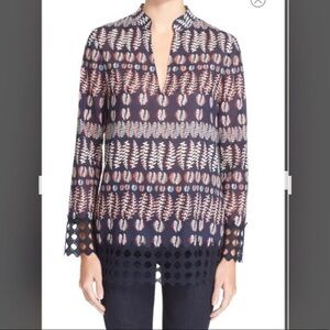 Tory Burch Navy Fern Cotton Crochet Lace Top Tunic 2